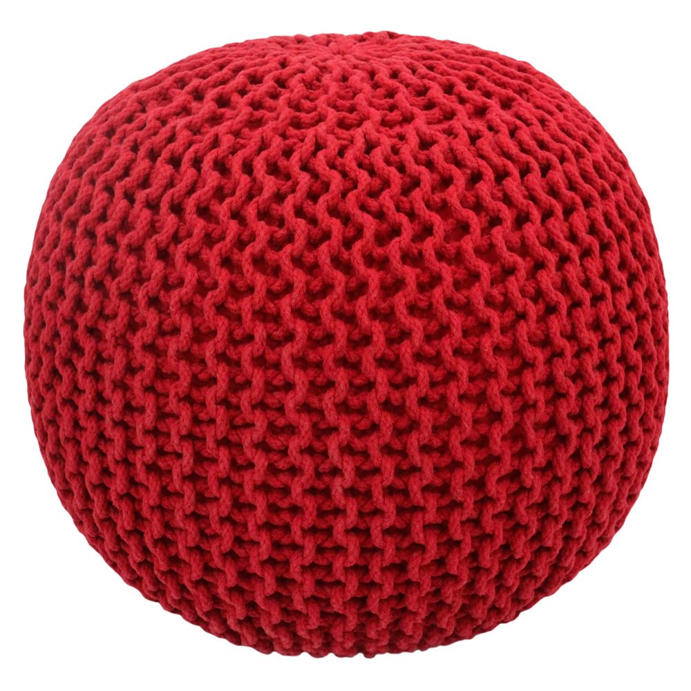 COTTON CRAFT - Hand Knitted Cable Style Dori Pouf - Red - Floor Ottoman - Cotton Braid Cord - Handmade & Hand Stitched - Truly one of a Kind Seating - 20 Dia x 14 High