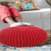 COTTON CRAFT - Hand Knitted Cable Style Dori Pouf - Red - Floor Ottoman - Cotton Braid Cord - Handmade & Hand Stitched - Truly one of a Kind Seating - 20 Dia x 14 High view 4