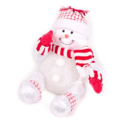 WeRChristmas Pre-Lit Novelty Sitting Snowman with LED Light Up Body Christmas Decoration-Size 19cm, 22 x 15 x 18 cm, Multicolour