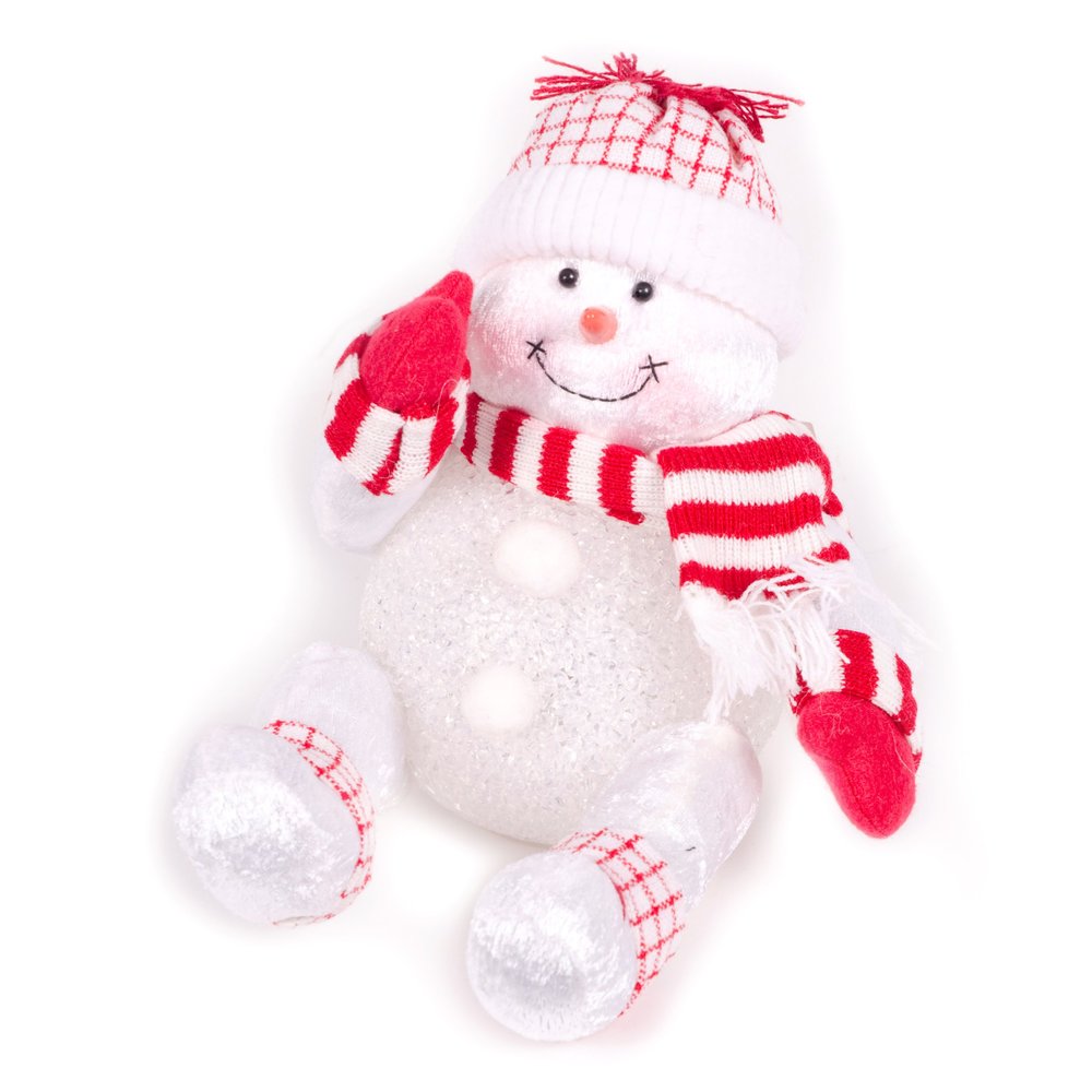 WeRChristmas Pre-Lit Novelty Sitting Snowman with LED Light Up Body Christmas Decoration-Size 19cm, 22 x 15 x 18 cm, Multicolour