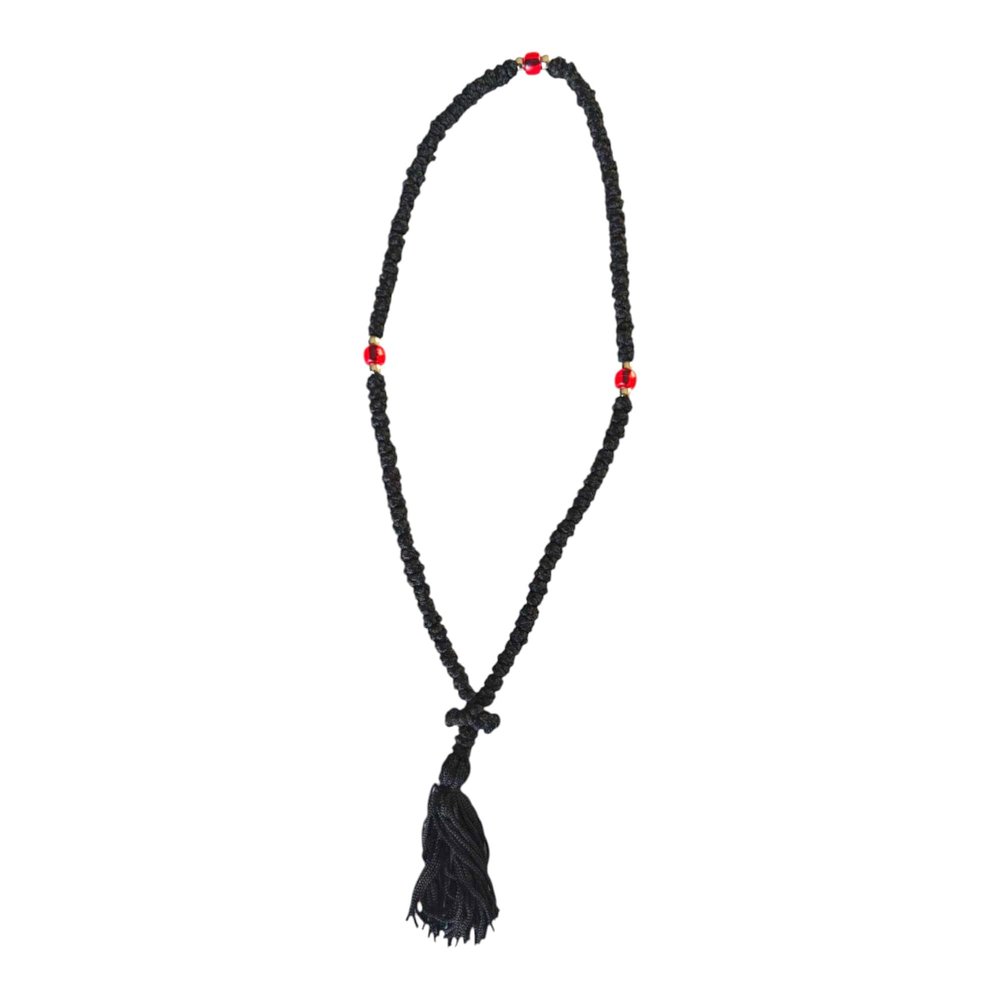 Iconsgr Handmade Christian Orthodox Greek Komboskoini, prayer Rope 100 knots with Red Bead