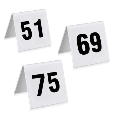 New Star Foodservice 27617 Stainless Steel Tent Style Table Number Card (White 51-75 (1.7" x 2"))