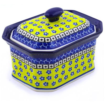Polmedia Polish Pottery Cake Box 6" - Sunburst Daisies Pattern Handmade in Boleslawiec Poland by Ceramika Artystyczna + Certificate of Authenticity
