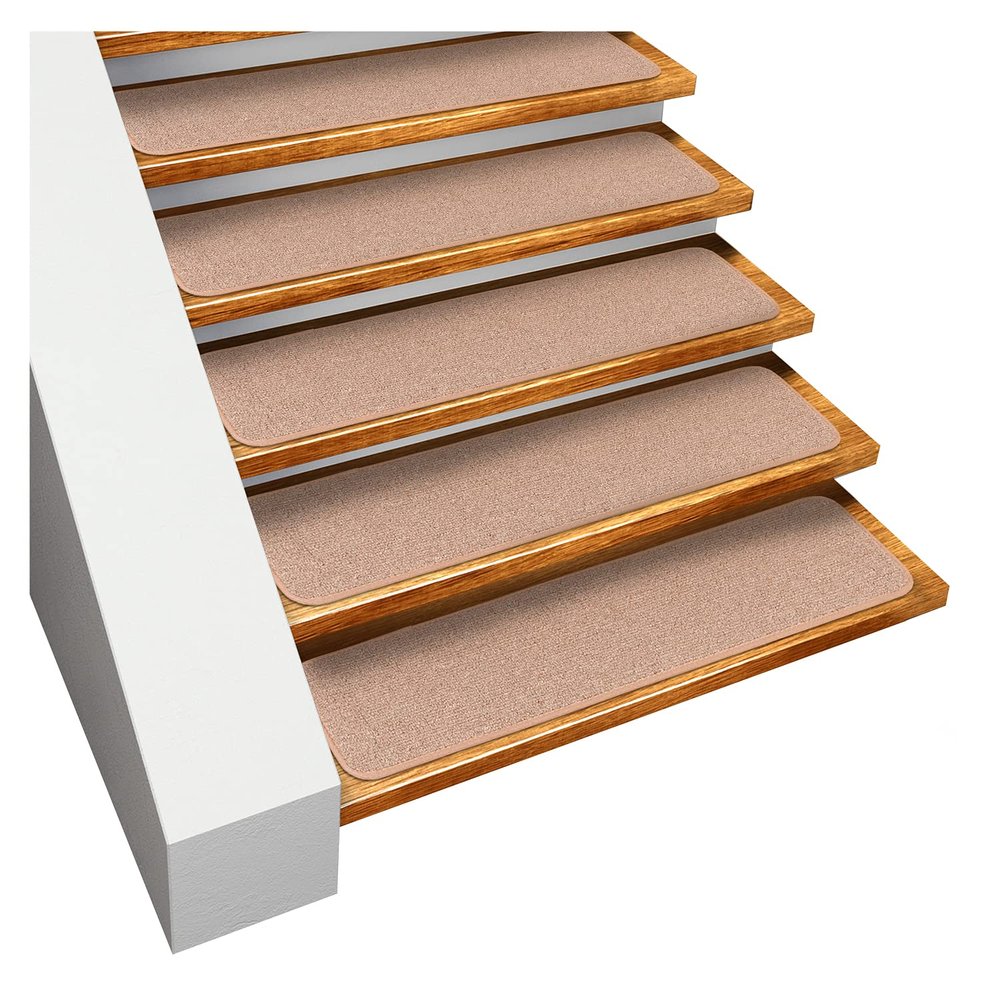 House, Home and More Set of 12 Skid-Resistant Carpet Stair Treads - Pebble Beige - 8 Inches X 30 Inches