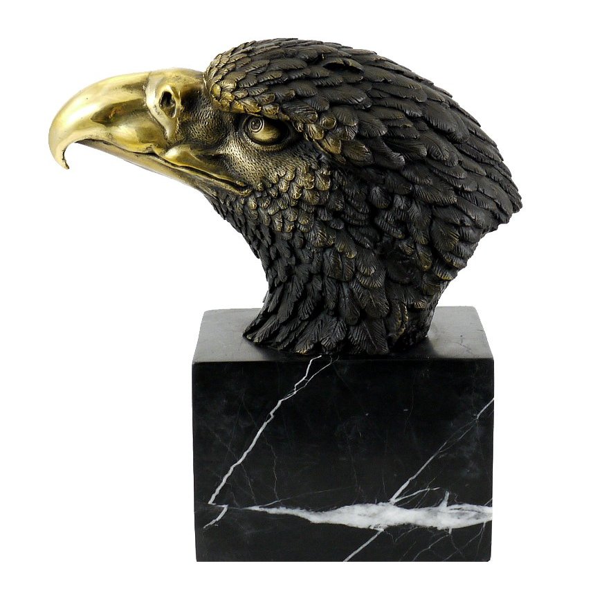 Kunst & Ambiente - Animal Figure - Eagle on Marble - Signed by Milo - Real Bronze Statue - Sculptures for Sale - Decorative Figurine