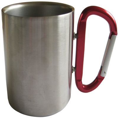 18-8 Stainless Steel Carabiner Cup, Double Wall Construction, 8.5 fl oz (240 ml), Red