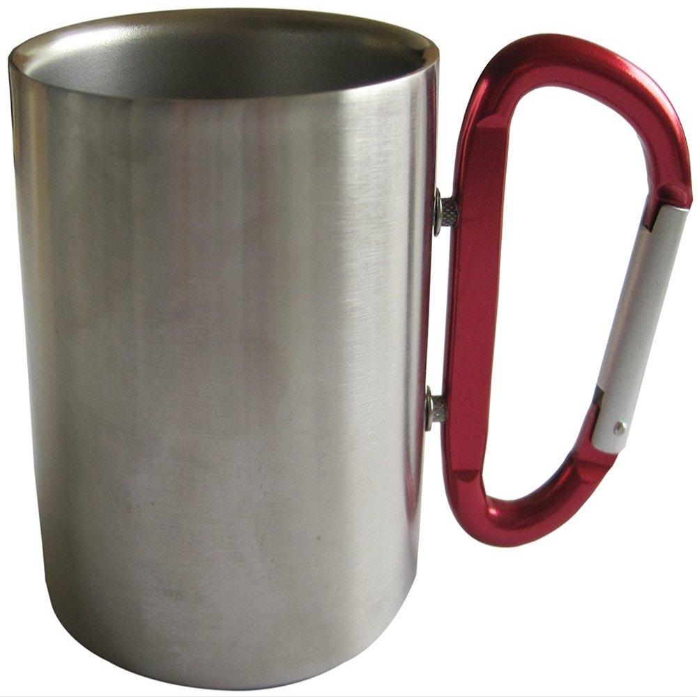 18-8 Stainless Steel Carabiner Cup, Double Wall Construction, 8.5 fl oz (240 ml), Red