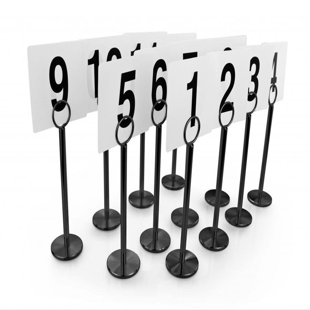New Star Foodservice Ring Clip Table Number Card Holders with Number Cards, Numbers 125, Set of 12, 8 Inch, Black Stand