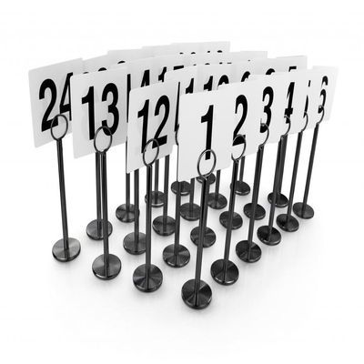 New Star Foodservice 27693 Ring Clip Table Number Card Holders, w/Number Cards, 1 to 24, Set of 24, 8-Inch, Black Stand