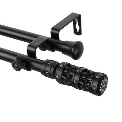 A&F Rod Decor - Carousel Double Curtain Rod 66-120 inch - Black