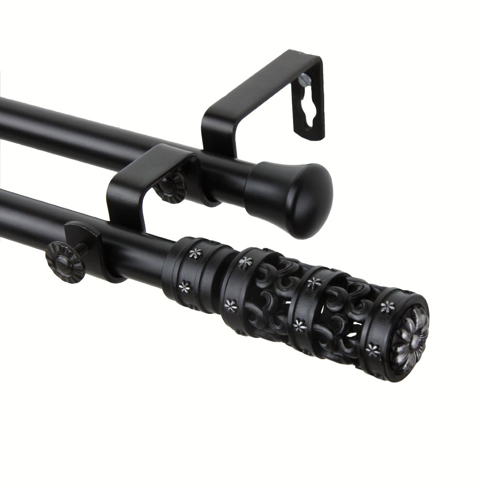 A&F Rod Decor - Carousel Double Curtain Rod 66-120 inch - Black
