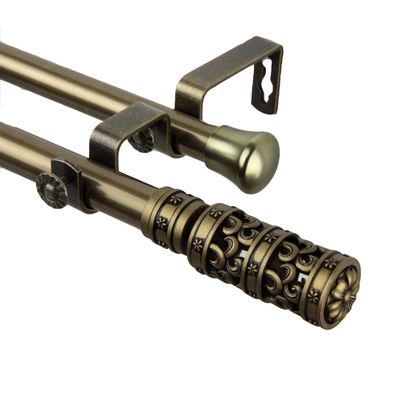 A&F Rod Decor - Carousel Double Curtain Rod 66-120 inch - Antique Brass