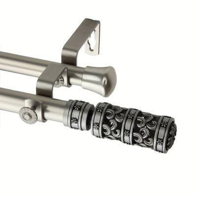 A&F Rod Decor - Carousel Double Curtain Rod 66-120 inch - Satin Nickel