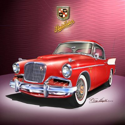 1957 Studebaker Golden Hawk Apache red - art print poster by artist Danny Whitfield- SIZE 20x24