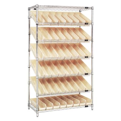 Quantum Storage Systems WRS-7-103IV Wire Slanted 7 Shelves 48 Economy Ivory Bins 74" H x 36" W x 18" D