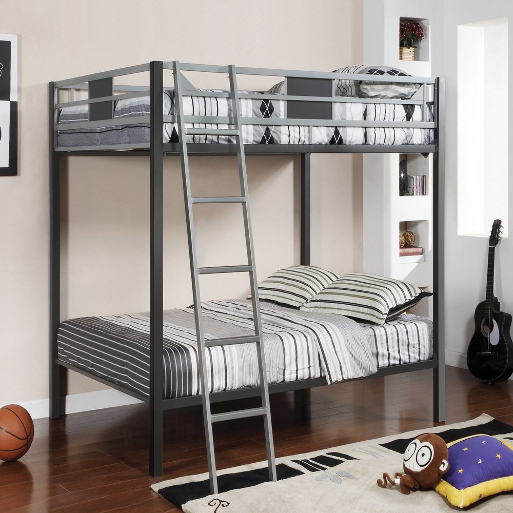 Furniture of America Metrolis Full-Over-Full Bunk Bed, Silver and Gun Metal Finish