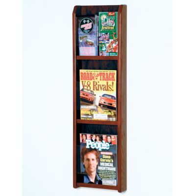 Wooden Mallet 3-Magazine/6-Brochure Divulge Wall Display with Brochure Inserts, Mahogany