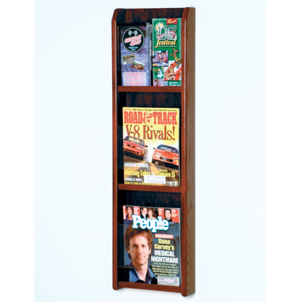 Wooden Mallet 3-Magazine/6-Brochure Divulge Wall Display with Brochure Inserts, Mahogany