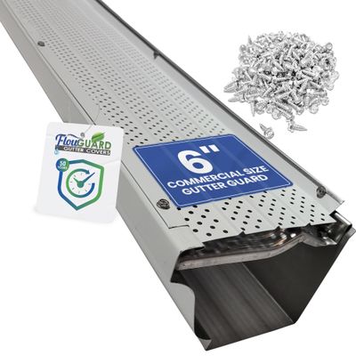 FlowGuard USA Made Professional DIY 6 Inch 50-Year Gutter Cover System - White - Aluminum Gutter Guards - 102 Feet - by FlexxPoint
