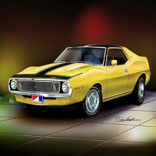 1971-73 JAVLEIN AMX Canary Yellow - Car art print poster - size 20 X 30