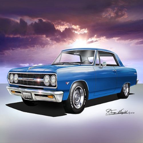 1965 CHEVELLE SS Nassau blue-ralley wheels CAR ART PRINT POSTER - size 24 x 36
