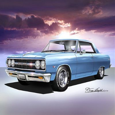 1965 Chevelle SS Blue Mist-ralley Wheels CAR Art Print Poster - Size 24 x 36