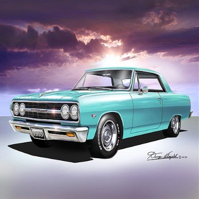 1965 CHEVELLE SS Artesian turquois-ralley wheels CAR ART PRINT POSTER - size 24 x 36