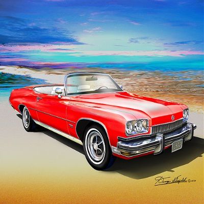 1973 BUICK CENTURION 455 CONVERTIBLE Apollo Red CAR ART PRINT POSTER - size 24 x 36