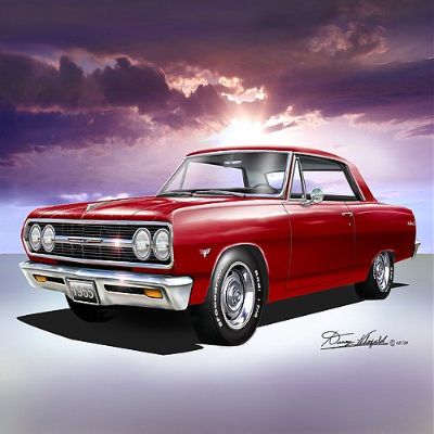 1965 Chevelle SS Regal red-ralley Wheels CAR Art Print Poster - Size 24 x 36