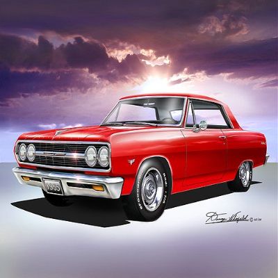 1965 CHEVELLE SS Ralley red-ralley wheels CAR ART PRINT POSTER - size 24 x 36