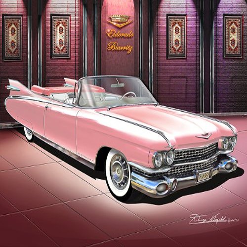 1959 CADILLAC ELDORADO BIARRITZ Woodrose metallic CAR ART PRINT POSTER - size 24 x 36