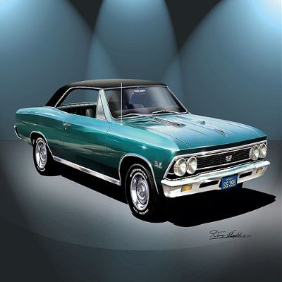 1966 CHEVELLE SS 396 green ralley wheels vinyl top CAR ART PRINT POSTER - size 24 x 36