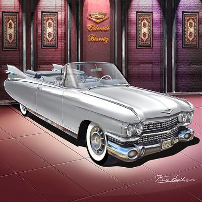 1959 CADILLAC ELDORADO BIARRITZ Argent Silver CAR ART PRINT POSTER - size 24 x 36