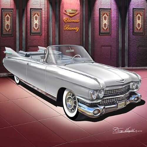 1959 CADILLAC ELDORADO BIARRITZ Argent Silver CAR ART PRINT POSTER - size 24 x 36