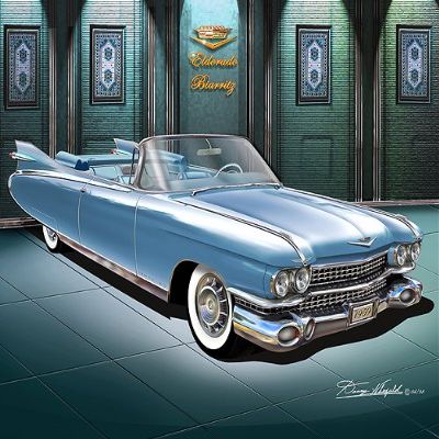 1959 Cadillac Eldorado Biarritz Argyle Blue Metallic CAR Art Print Poster - Size 24 x 36