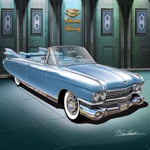 1959 Cadillac Eldorado Biarritz Argyle Blue Metallic CAR Art Print Poster - Size 24 x 36