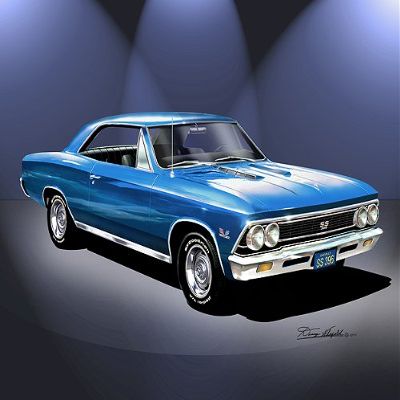1966 Chevelle SS 396 Blue ralley Wheels CAR Art Print Poster - Size 24 x 36