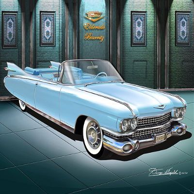 1959 CADILLAC ELDORADO BIARRITZ Breton blue CAR ART PRINT POSTER - size 24 x 36