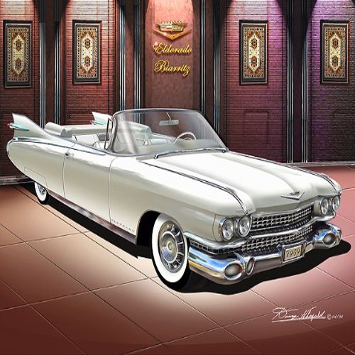 1959 CADILLAC ELDORADO BIARRITZ Olympic white CAR ART PRINT POSTER - size 24 x 36