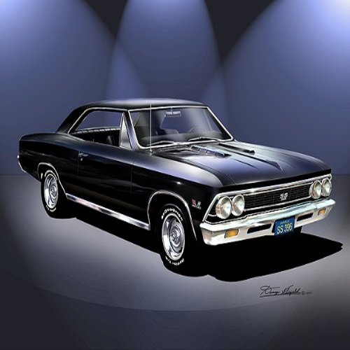 1966 Chevelle SS 396 Black ralley Wheels CAR Art Print Poster - Size 24 x 36