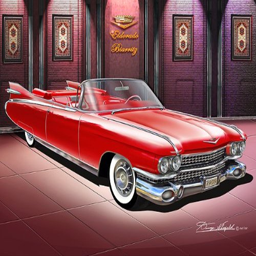 1959 Cadillac Eldorado Biarritz Seminole red CAR Art Print Poster - Size 24 x 36