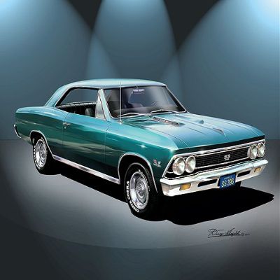 1966 CHEVELLE SS 396 green ralley wheels CAR ART PRINT POSTER - size 24 x 36