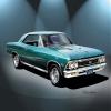 1966 CHEVELLE SS 396 green ralley wheels CAR ART PRINT POSTER - size 24 x 36 view 1