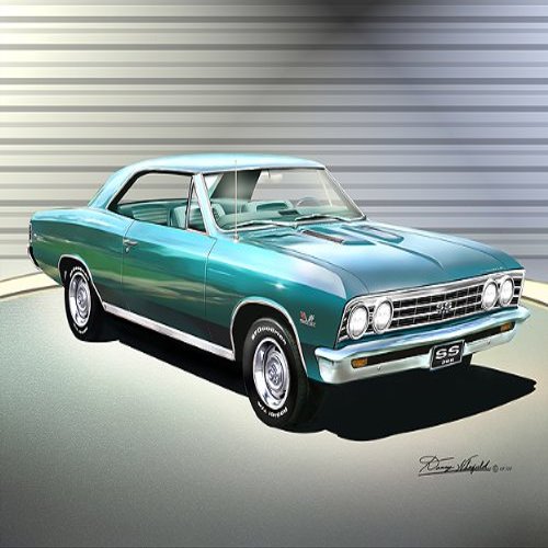 1967 CHEVELLE SS 396 green ralley wheels CAR ART PRINT POSTER - size 24 x 36