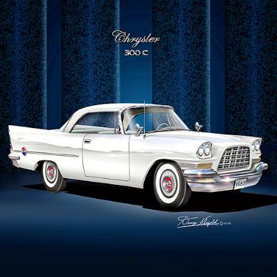 1957 CHRYSLER 300-C Alaskan White - ART PRINT POSTER BY ARTIST DANNY WHITFIELD- SIZE 20 X 24