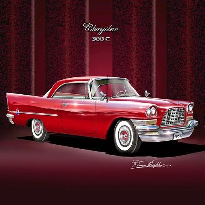 1957 CHRYSLER 300-C Gauguin red - ART PRINT POSTER BY ARTIST DANNY WHITFIELD- SIZE 20 X 24