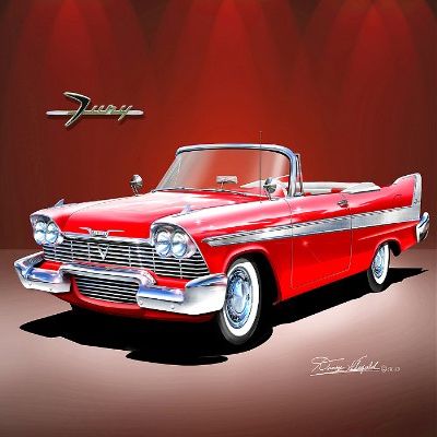 1958 Plymouth Fury Convertible-Toreador RED - Art Print Poster by Artist Danny Whitfield- Size 20 X 24