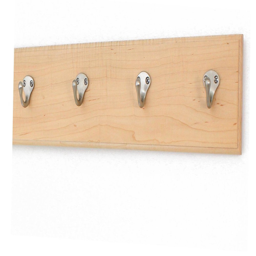 PegandRail Maple Coat Rack with Brushed Nickel Single Style Hooks 4.5" Ultra-Waide (Natural, 20" x 4.5" with 4 Hooks)