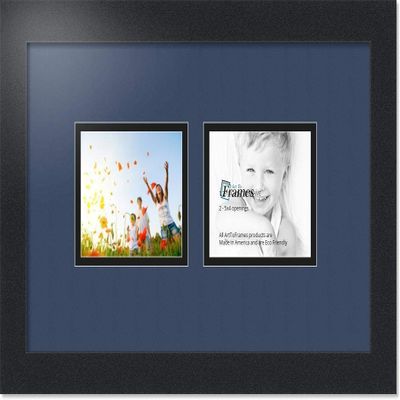 ArtToFrames Collage Photo Frame Double Mat with 2 - 4x5 Openings and Satin Black Frame
