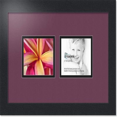 ArtToFrames Collage Photo Frame Double Mat with 2 - 4x5 Openings and Satin Black Frame
